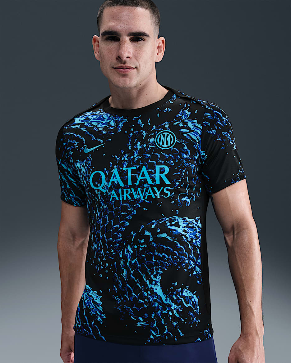 国际米兰足球俱乐部 Academy Pro Nike Dri-FIT 男子赛前速干短袖足球上衣 - 氯蓝/黑/氯蓝