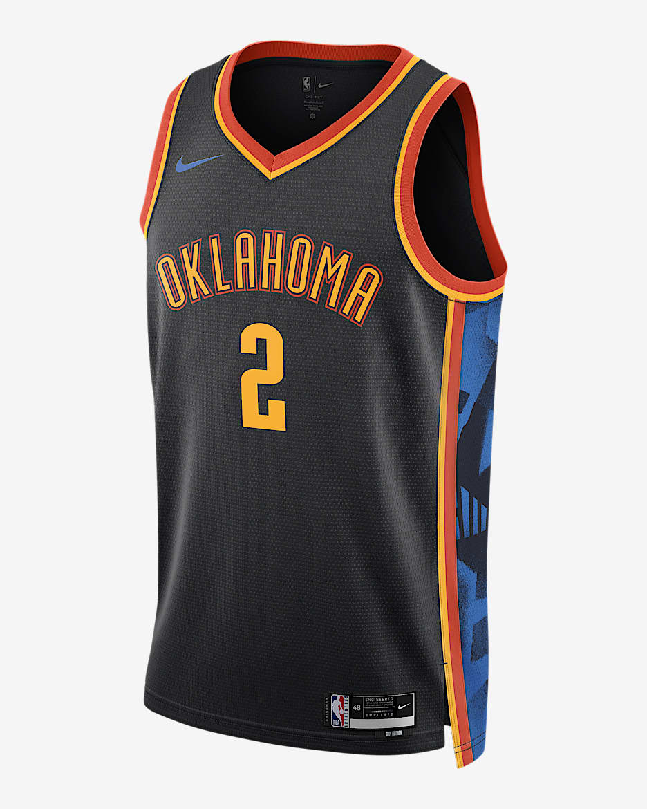 2024/25 赛季俄克拉荷马城雷霆队谢伊·吉尔杰斯-亚历山大 (Shai Gilgeous-Alexander) City Edition Nike Dri-FIT NBA Swingman Jersey 男子速干球衣 - 黑