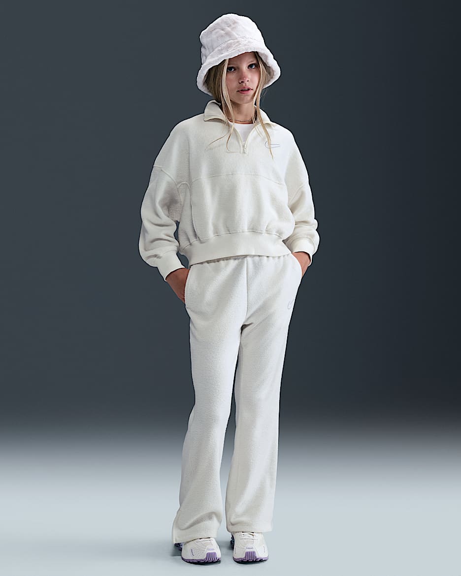 Nike Sportswear 大童（女孩）加绒长裤 - 珍珠灰/白色