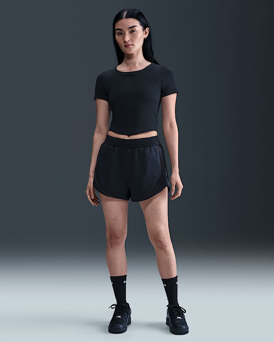 Nike Sportswear Collection 女子中腰斜纹短裤 - 黑/丝绒棕/丝绒棕