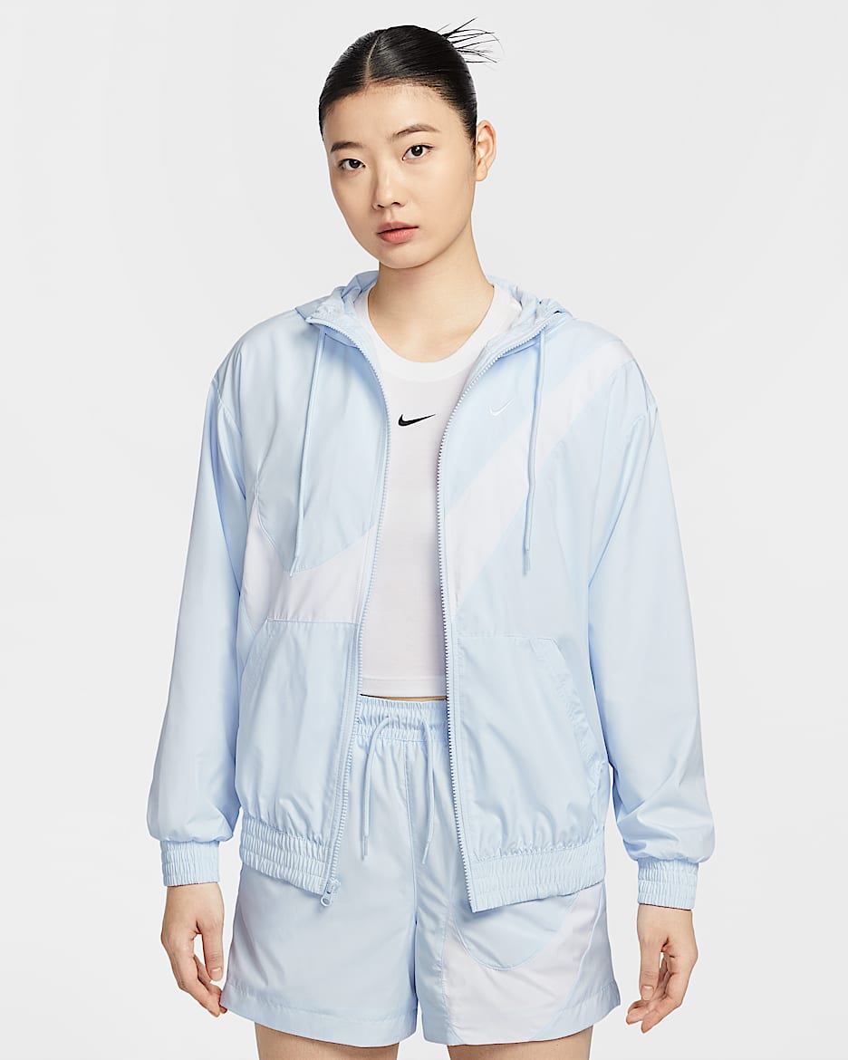 Nike Sportswear Classic 女子宽松全长拉链开襟标志夹克防晒衣 - 紫蓝/白色