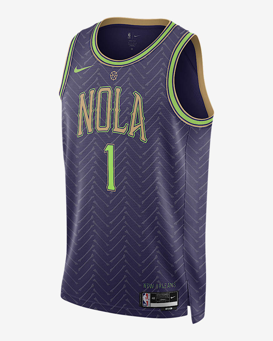 2024/25 赛季新奥尔良鹈鹕队锡安·威廉姆森 (Zion Williamson) City Edition Nike Dri-FIT NBA Swingman Jersey 男子速干球衣 - 墨紫