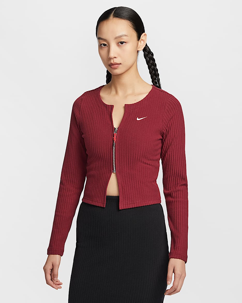 Nike Sportswear Chill Rib 郑钦文同款女子修身拉链开襟开衫 - 队红