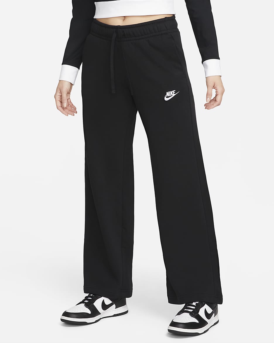 Nike Sportswear Club Fleece 女子中腰阔腿薄绒运动裤 - 黑/白色