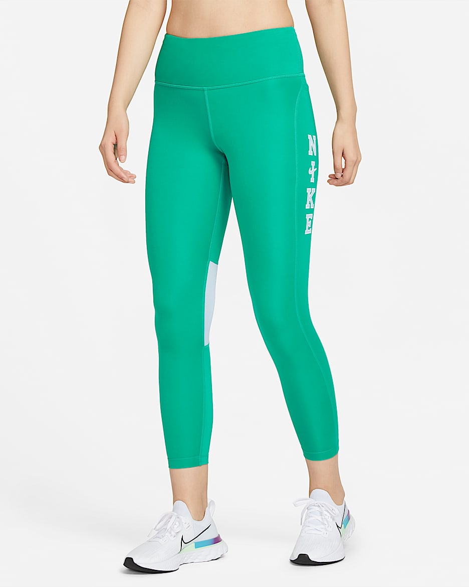 Nike Epic Fast  女子速干中腰九分紧身裤 - 海神绿/浅宝石蓝/白色