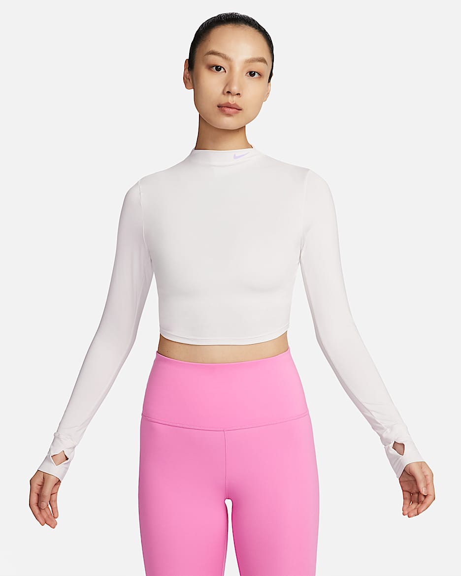Nike Dri-FIT One Luxe 女子速干长袖短款上衣 - 幻影灰白