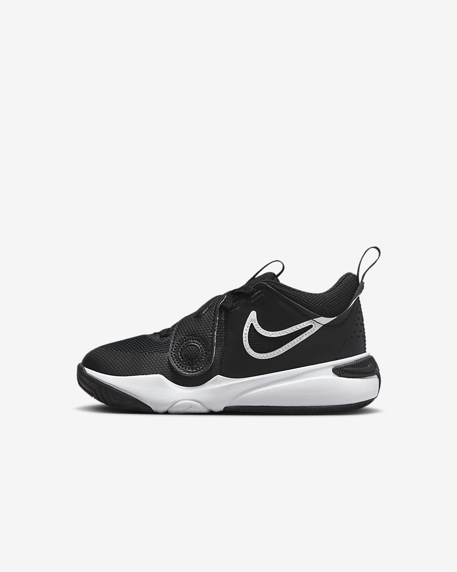 Nike Team Hustle D 11 幼童魔术贴易穿脱运动鞋入门篮球鞋 - 黑/白色