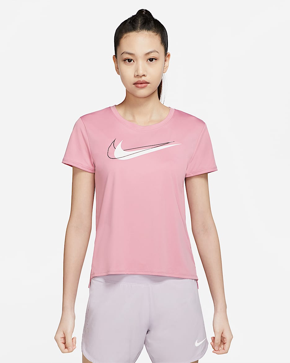 Nike Dri-FIT Swoosh Run 女子跑步上衣 - 元素粉/白色