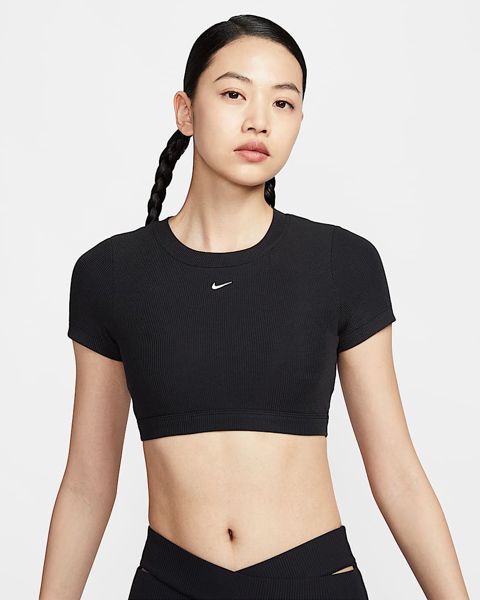 Nike Sportswear Classic 女子低强度支撑衬垫一体式短款上衣 - 黑/帆白
