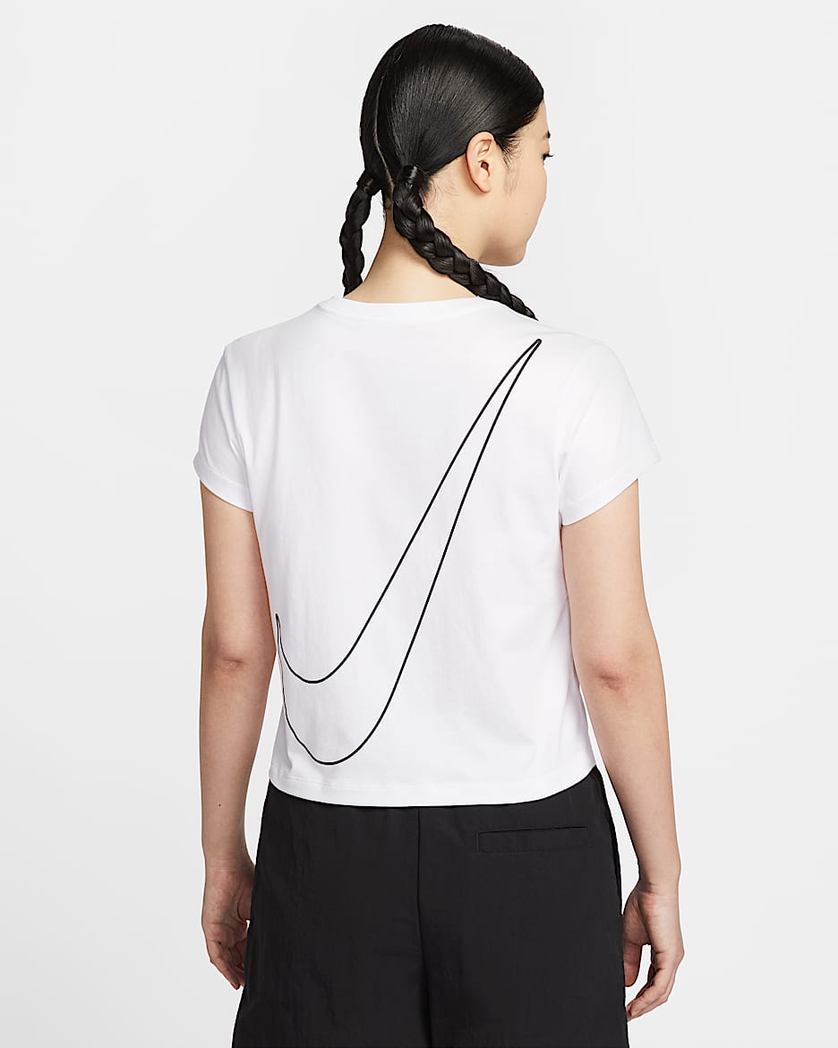 Nike Sportswear Club 女子纯棉短袖短款印花T恤 - 白色