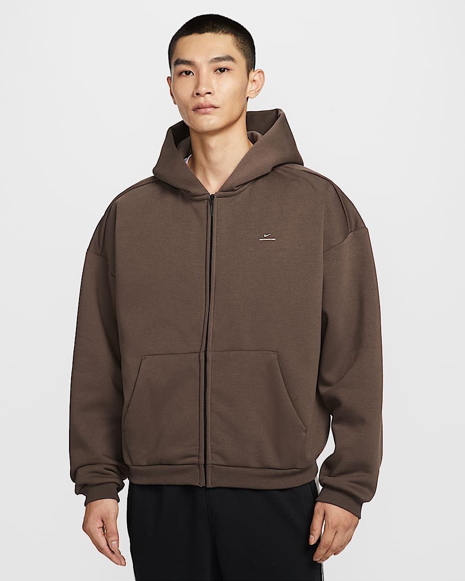 Nike Standard Issue Therma-FIT 男子全长拉链开襟加绒篮球连帽衫 - 巴洛克棕/淡象牙白