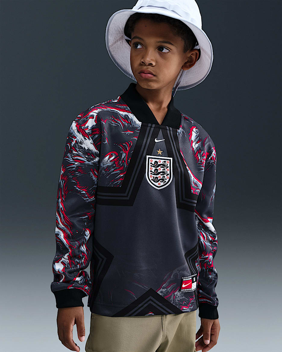英格兰队守门员 Nike Dri-FIT 大童速干长袖足球球衣 - 黑/黑曜石色/白色