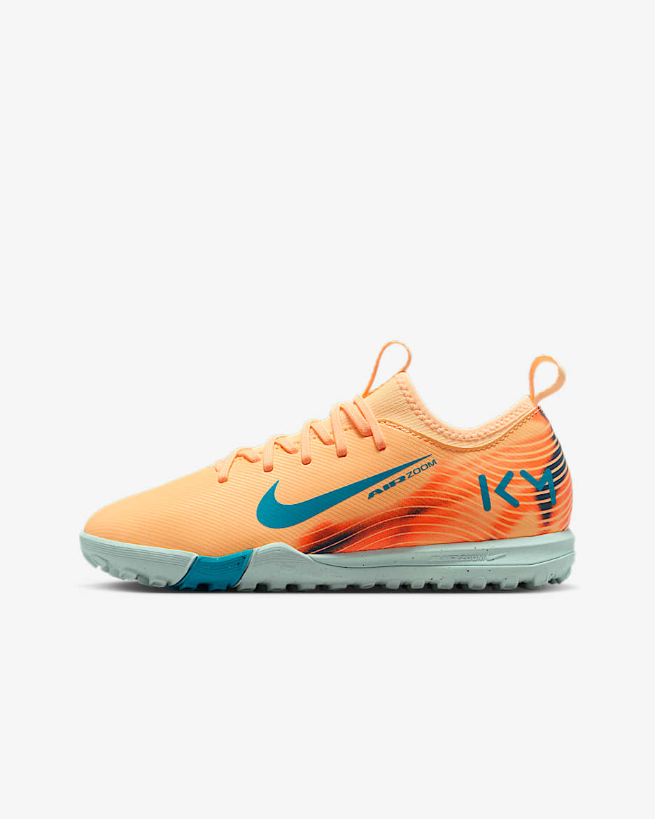 Nike Jr. Mercurial Vapor 16 Academy "Kylian Mbappé" 耐克刺客系列姆巴佩 TF 大童人造场地低帮足球鞋 - 浅甜瓜橙/伊格鲁蓝/孔雀蓝