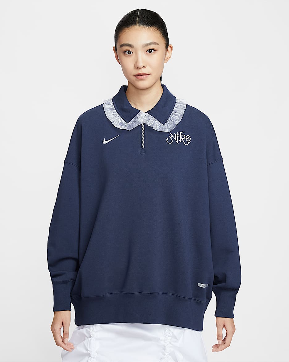 Nike Sportswear 女子 Oversize 风针织翻领衫 - 深藏青