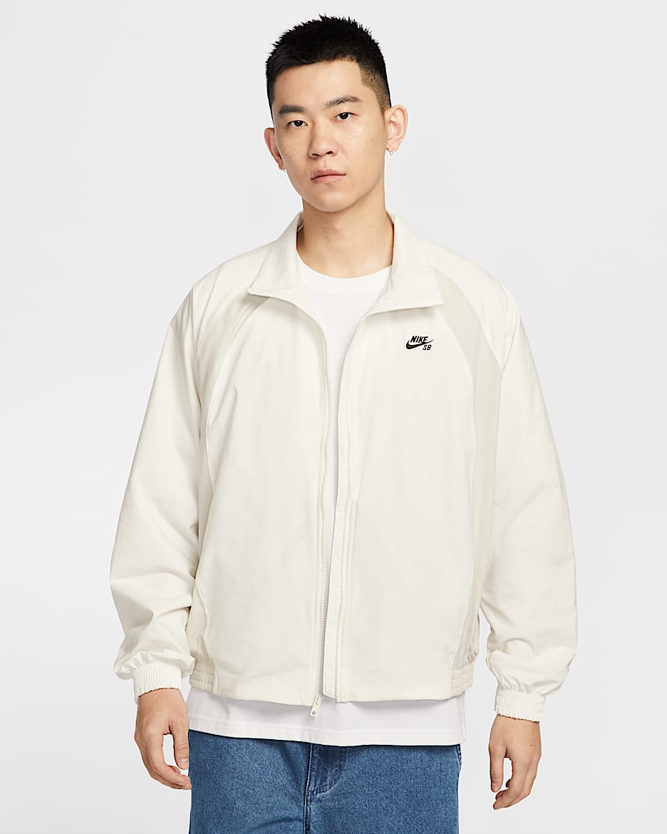 Nike SB 男子全长拉链开襟梭织超宽松滑板夹克 - 帆白/浅骨色/黑