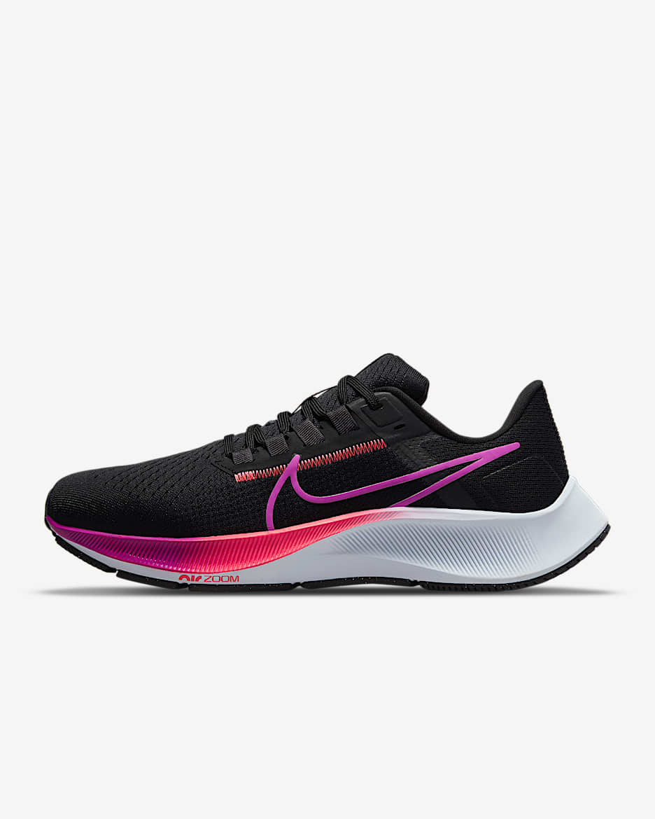 Nike Pegasus 38 女子公路跑步鞋 - 黑/灰黑/闪电深红/超级紫罗兰色