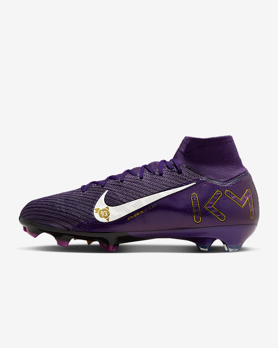 Nike Mercurial Superfly 10 Elite "Kylian Mbappé" 耐克刺客系列姆巴佩男/女天然硬质草地高帮足球鞋 - 华丽紫/淡象牙白