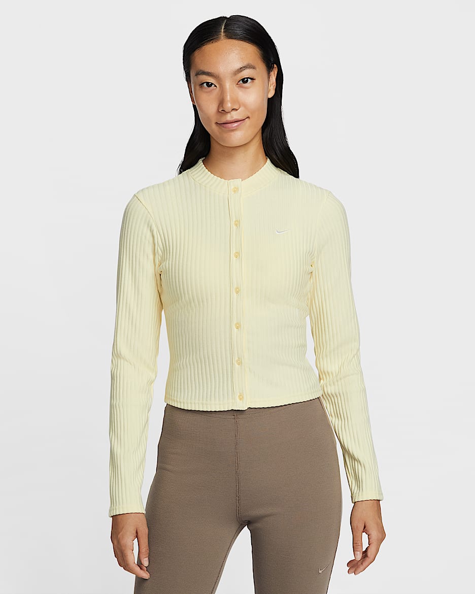 Nike Sportswear Chill Knit 女子修身宽罗纹薄绒开衫 - 石膏色/帆白