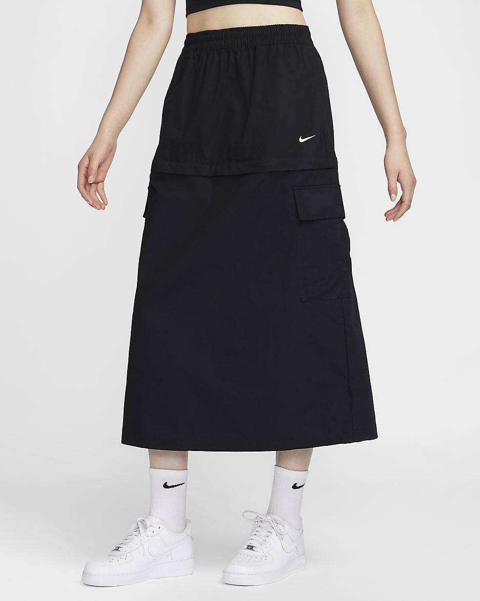 Nike Sportswear Essential 女子中腰梭织工装半身裙 - 黑/白色