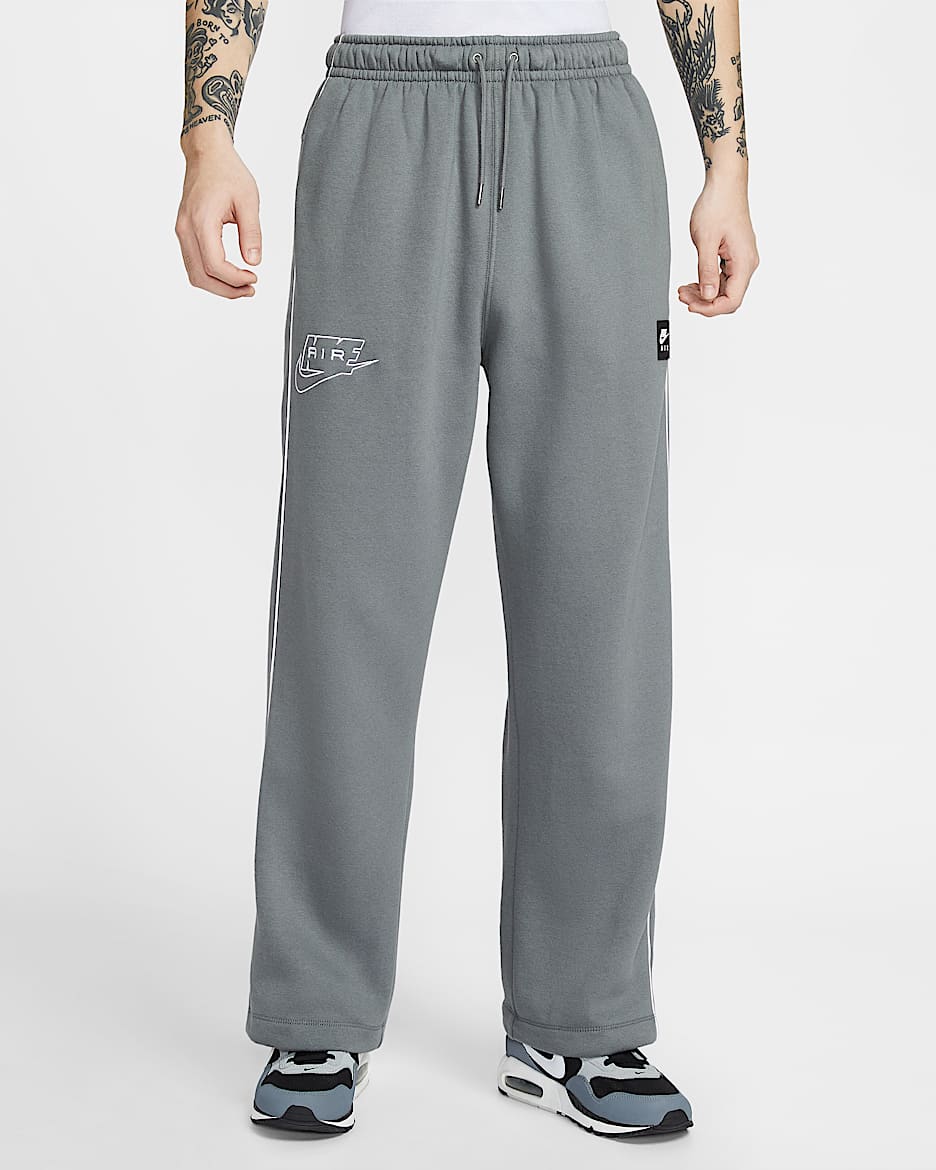 Nike Air 男子直筒加绒长裤 - 烟灰/白色/白色