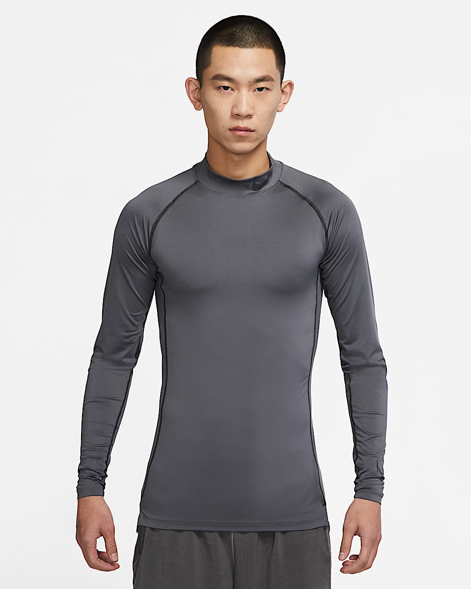 Nike Pro Dri-FIT 男子紧身长袖训练上衣 - 铁灰/黑/黑