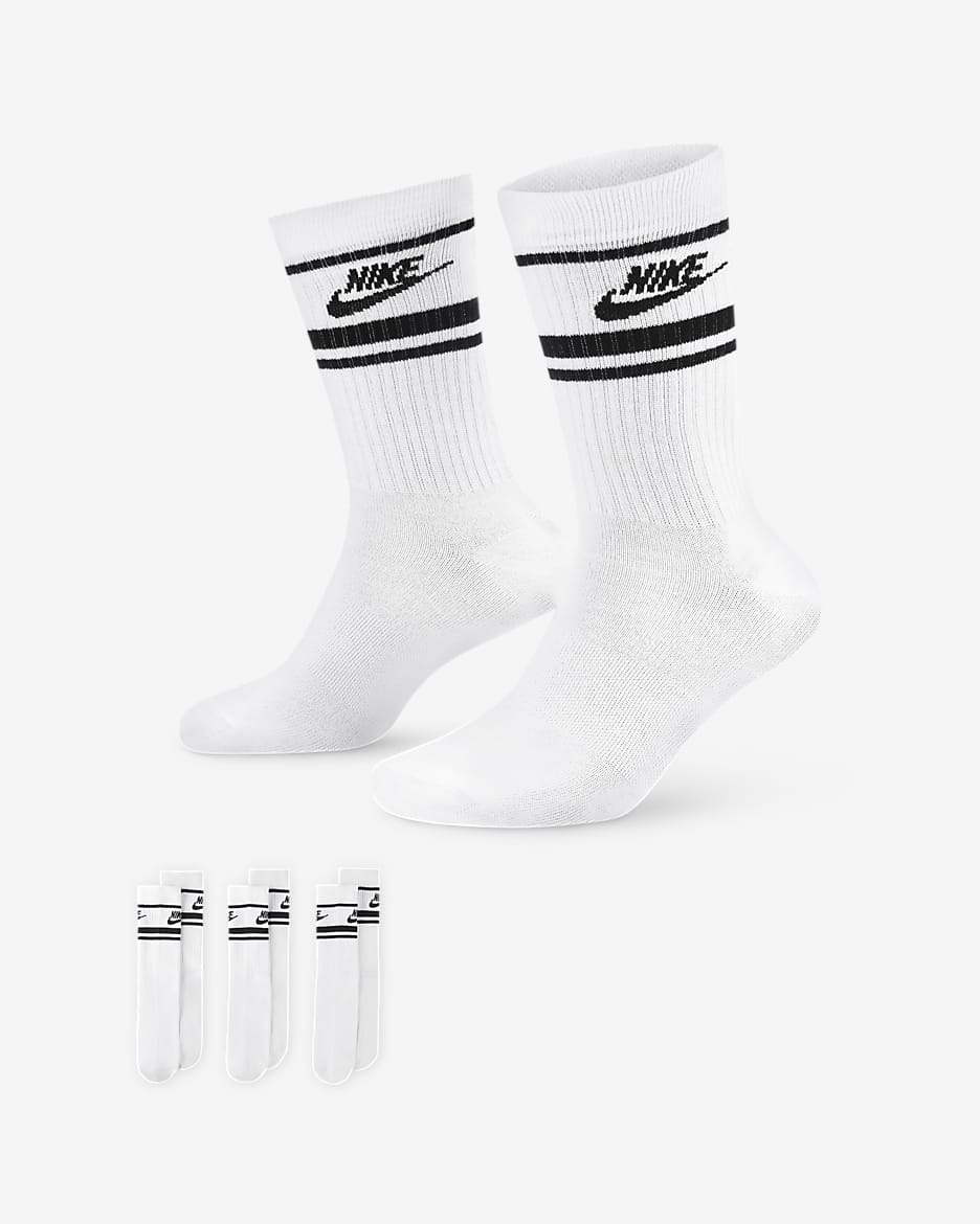 Nike Sportswear Dri-FIT Everyday Essential 速干中筒运动袜（3 双） - 白色/黑/黑