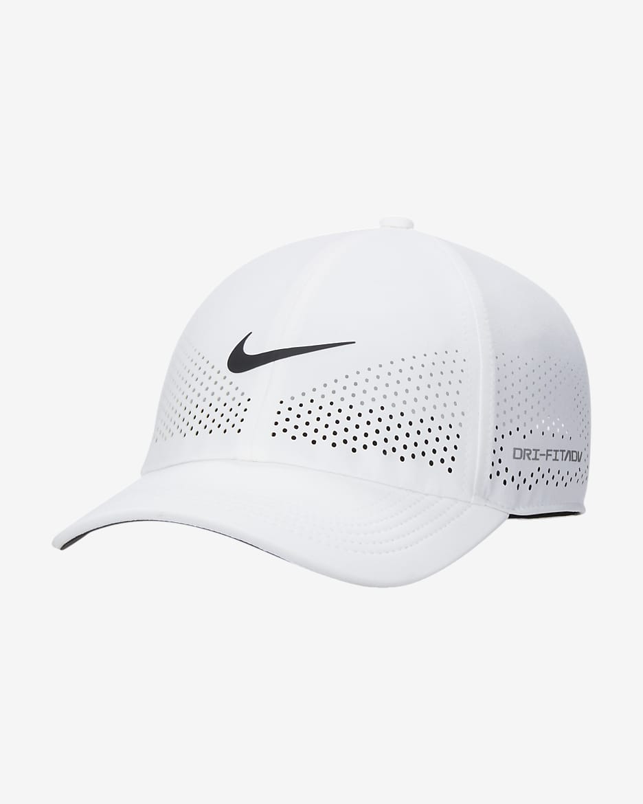 Nike Dri-FIT ADV Club Swoosh 速干软顶运动帽 - 白色/黑