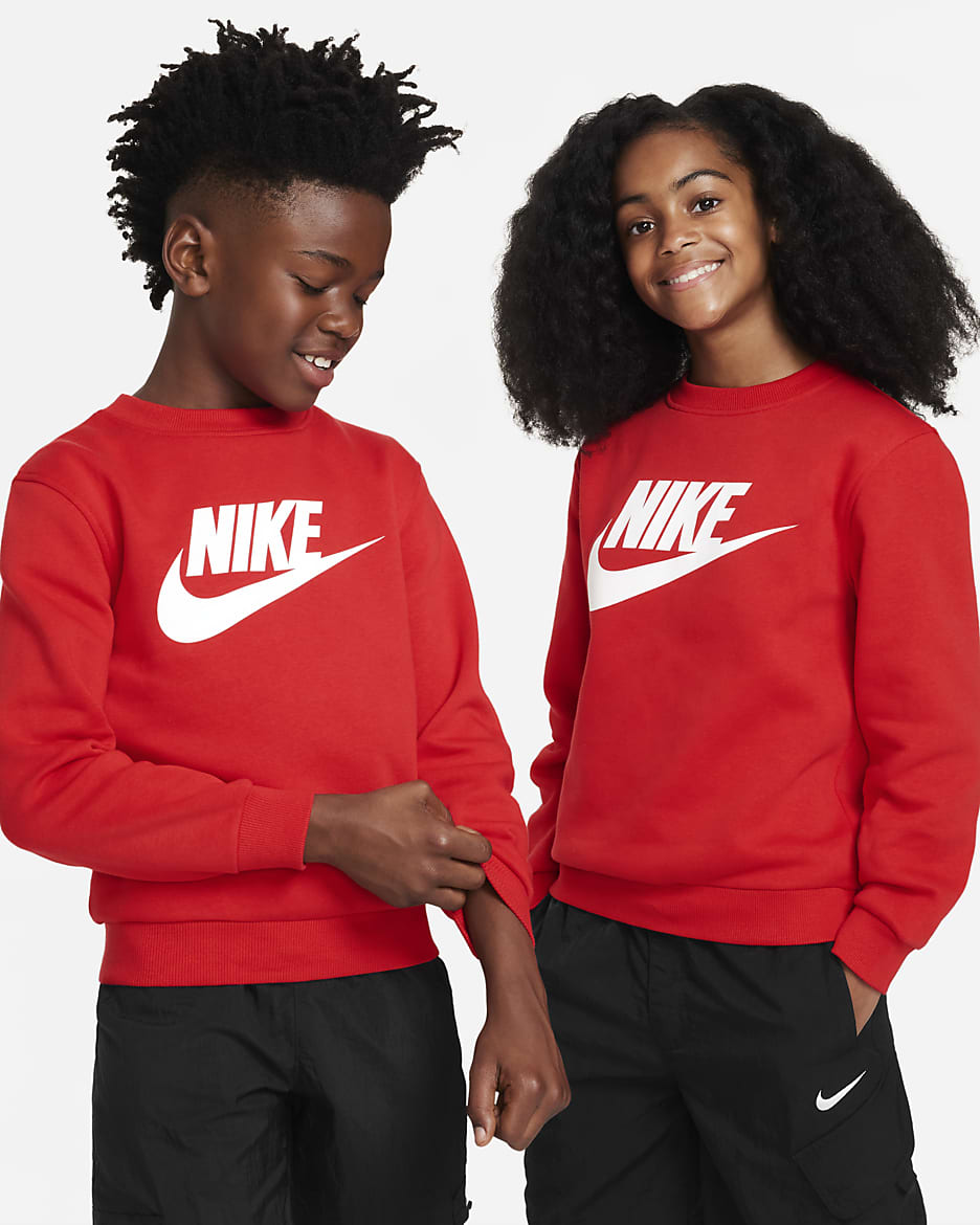 Nike Sportswear Club Fleece 大童加绒运动衫 - 大学红/白色