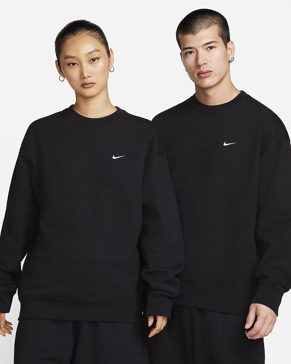 Nike Solo Swoosh 男子加绒圆领上衣 - 黑/白色