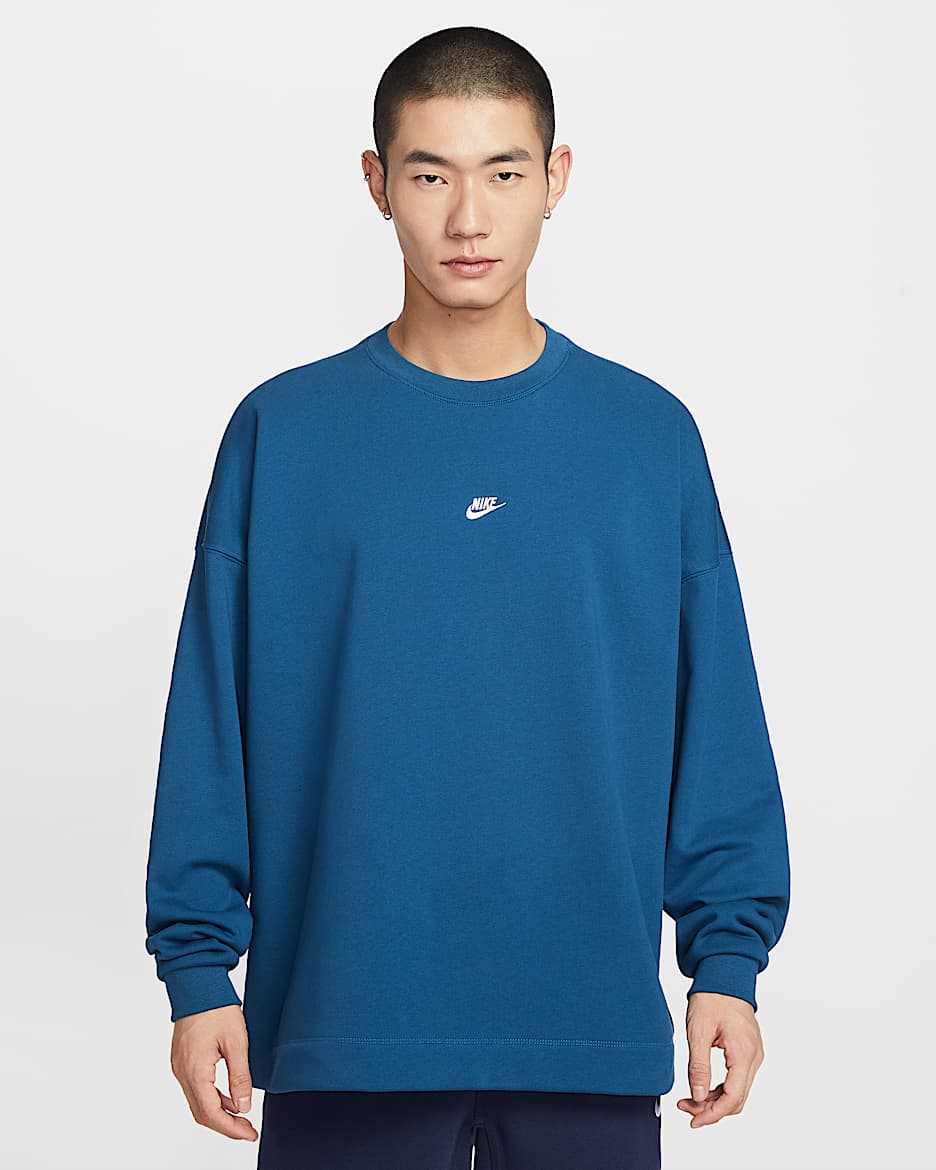 Nike Sportswear Club 男子 Oversize 风法式毛圈圆领运动衫 - 庭蓝/白色