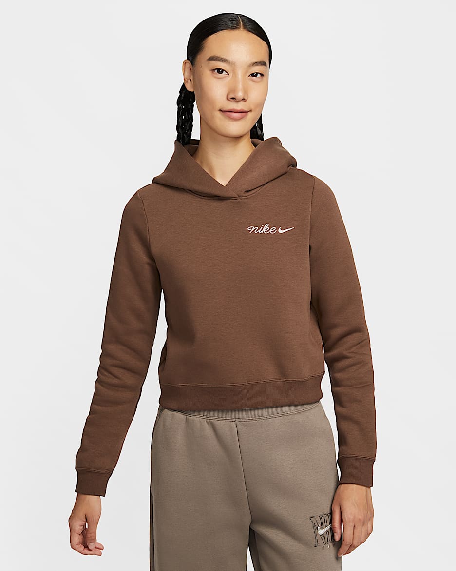 Nike Sportswear Phoenix Fleece 女子加绒短款连帽衫 - 动物群棕