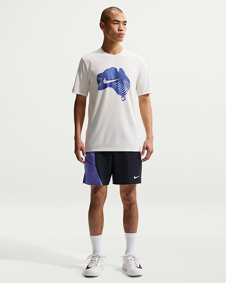 NikeCourt Slam Dri-FIT 男子速干短裤 - 暗蓝黑/宝石蓝/白色