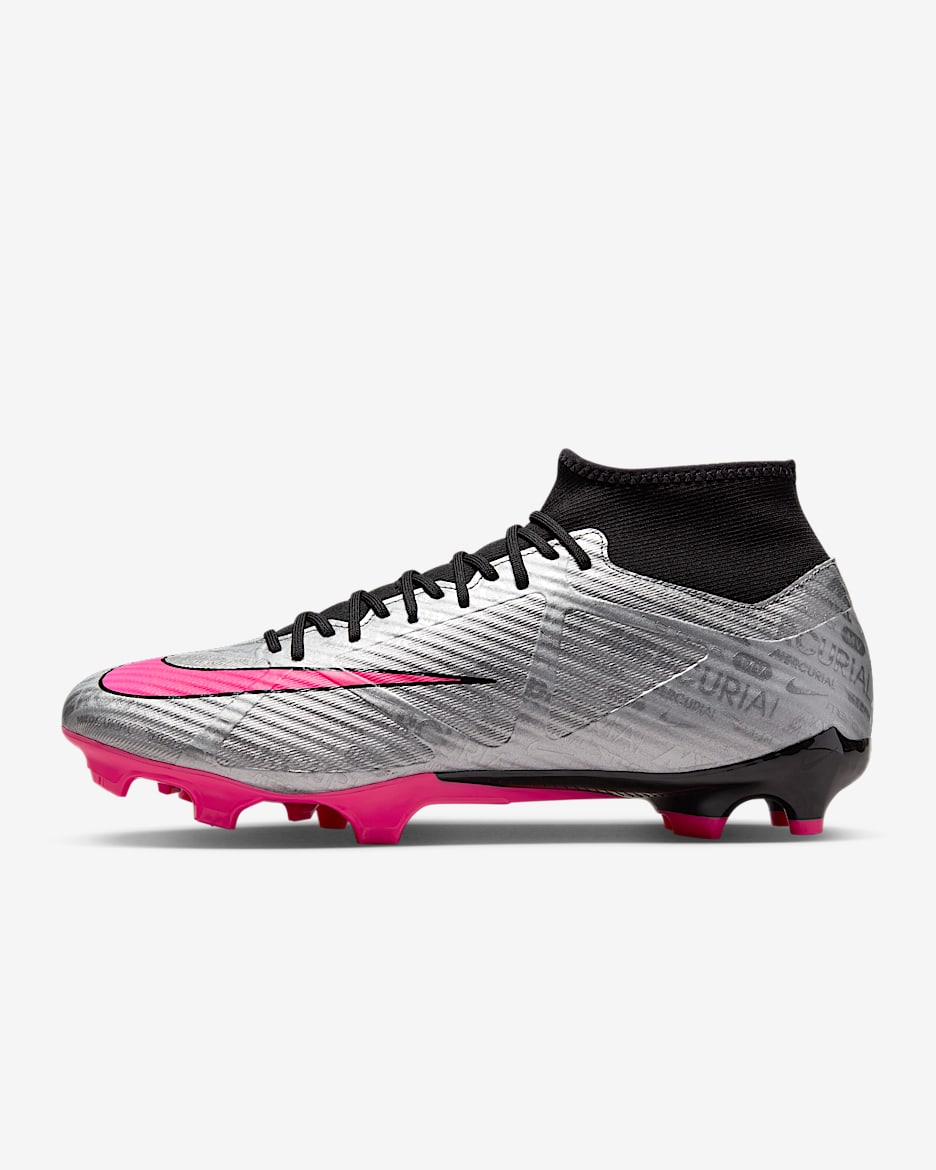 Nike Zoom Superfly 9 ACAD XXV FG/MG 男子多种场地足球鞋 - 金属银/黑/荧光黄/透明粉