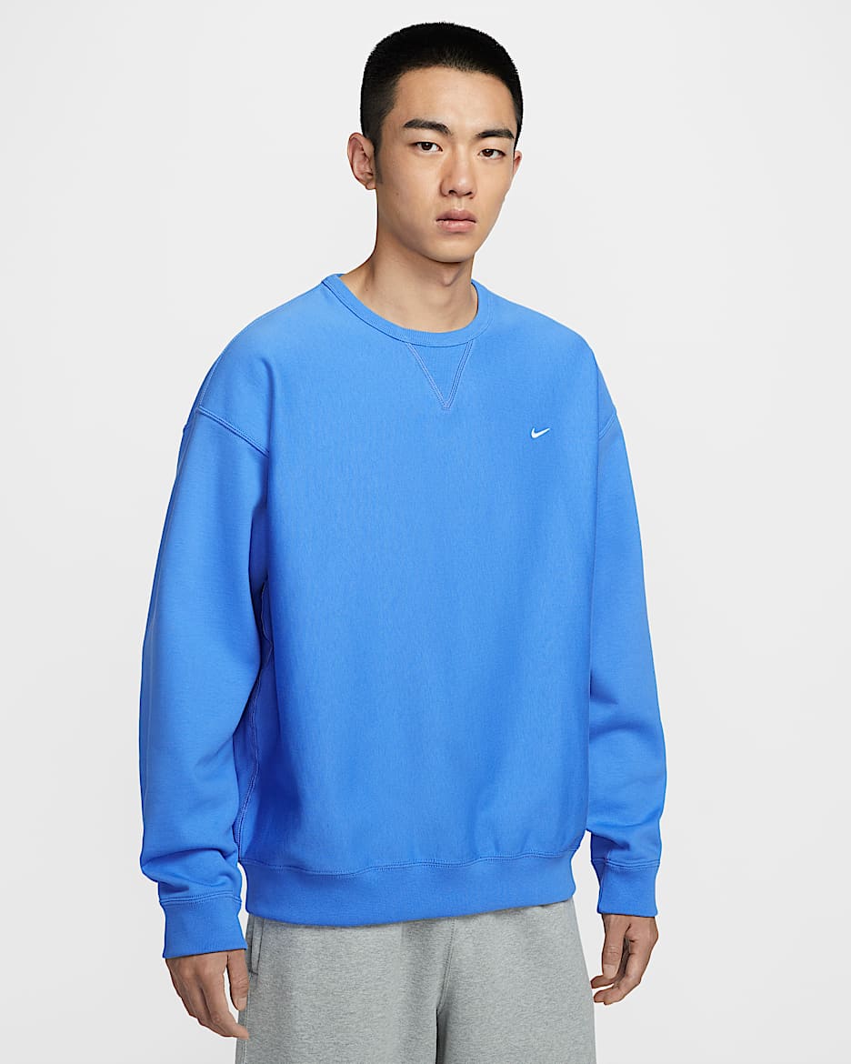Nike Solo Swoosh 男子加绒圆领上衣 - 水晶蓝/白色