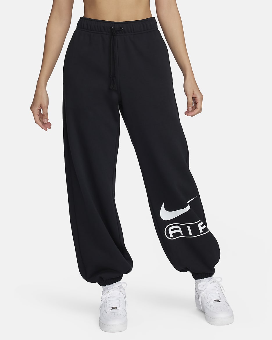 Nike Air 女子中腰针织长裤 - 黑/白色