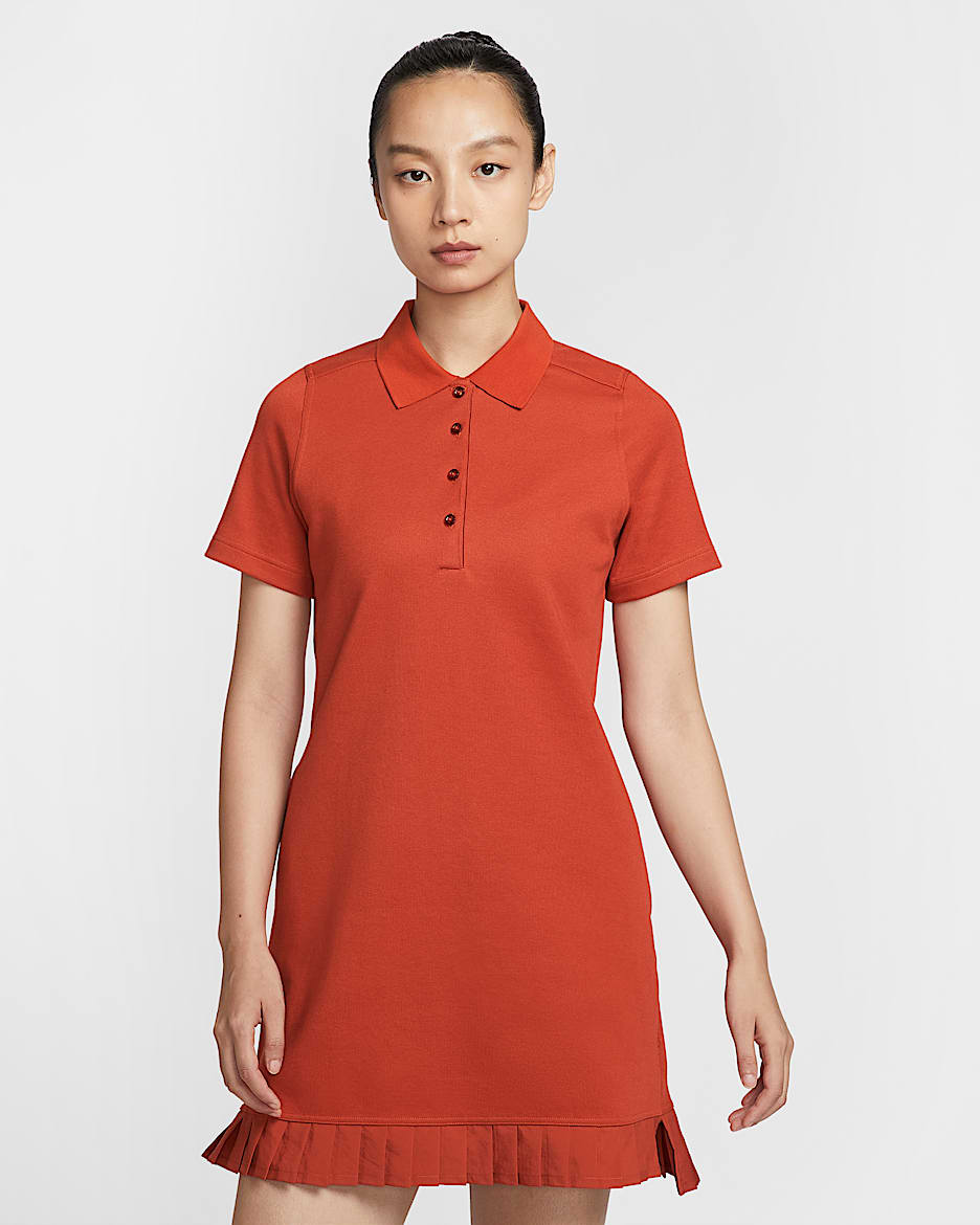 Nike 女子高尔夫翻领T恤连衣裙 - 龙红/帆白