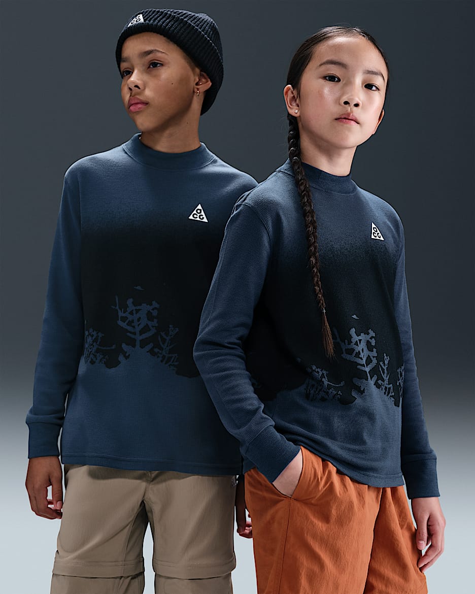Nike ACG 大童长袖华夫格上衣 - 闪电蓝/山峰白