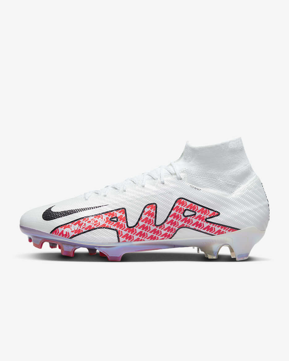 Nike Zoom Superfly 9 Elite FG 男子天然硬质草地高帮足球鞋抓地钉鞋 - 白色/椰奶色/亮深红/灰黑