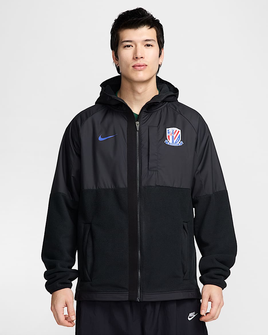 2024/25 赛季上海申花 AWF Nike 男子摇粒绒夹克 - 黑/校园宝蓝