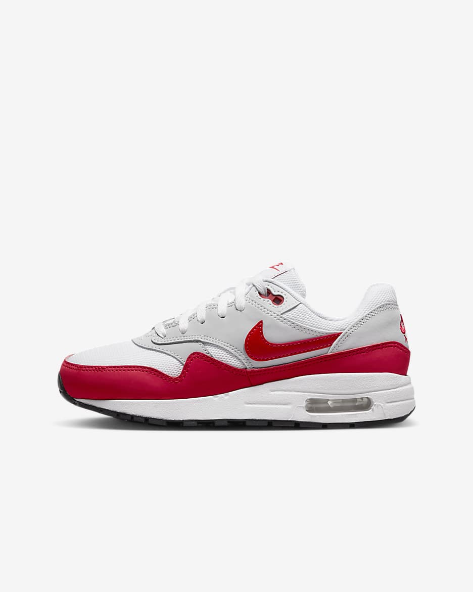 Air Max 1 大童透气运动鞋 - 浅灰/白色/黑/大学红