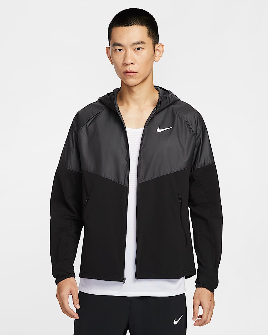 Nike Miler Repel 男子冬季款拒水加绒拼接跑步夹克 - 黑/煤黑