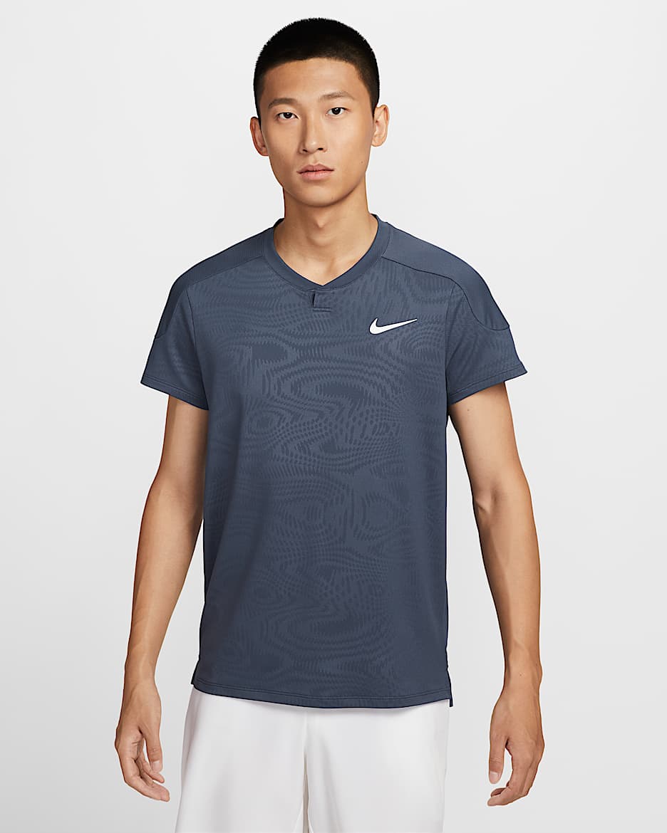 NikeCourt Slam Dri-FIT 男子速干网球短袖上衣 - 闪电蓝/白色