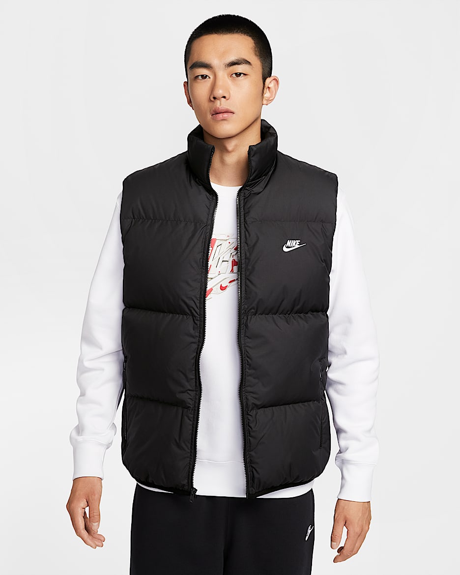 Nike Sportswear Club Therma-FIT 男子拒水羽绒马甲 - 黑/白色