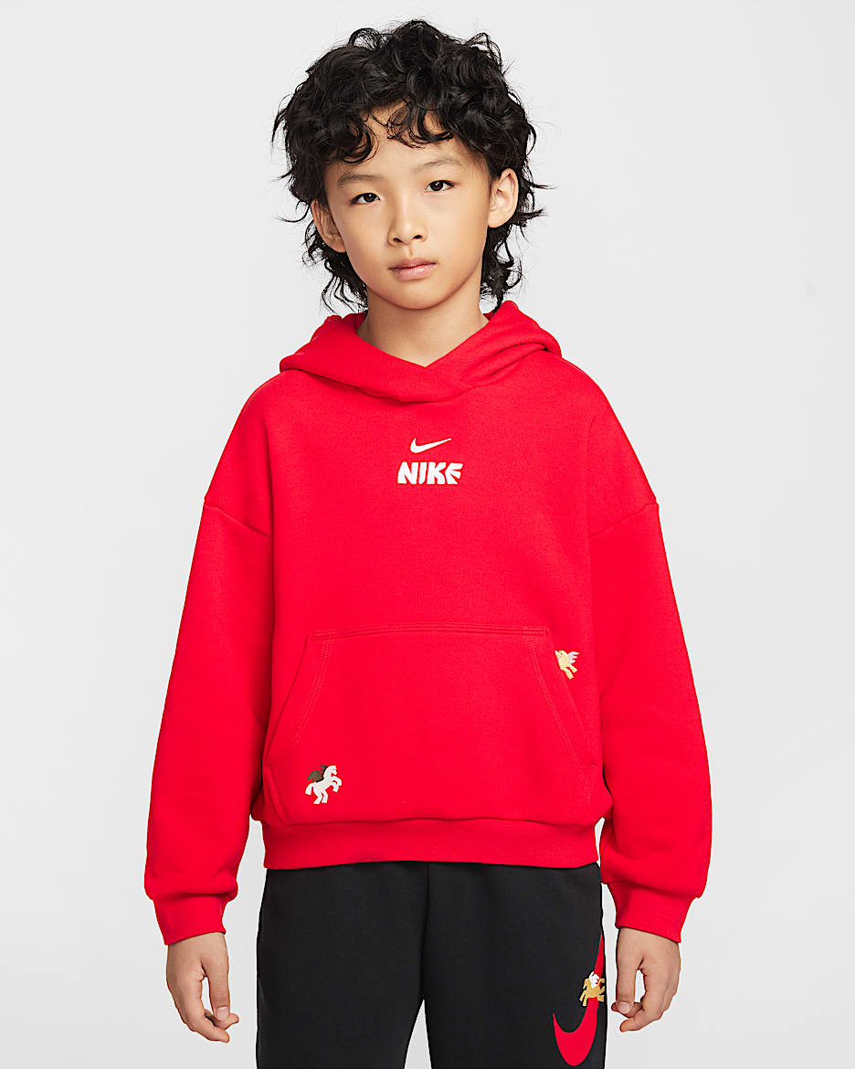 Nike Sportswear Club Fleece 马年限定脱缰系列新年款大童连帽衫 - 大学红