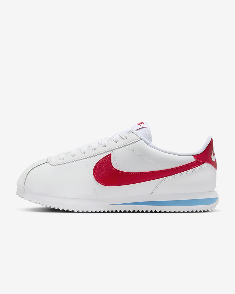 Nike Cortez Leather 女子复古运动鞋 - 白色/校园蓝/校园红