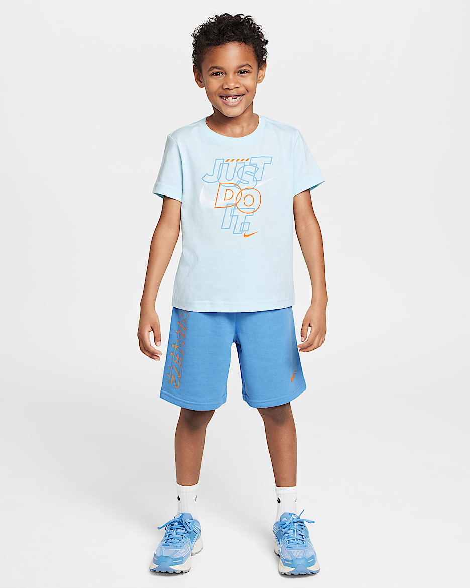 Nike Rhythm 幼童T恤和法式毛圈短裤套装 - 张扬蓝