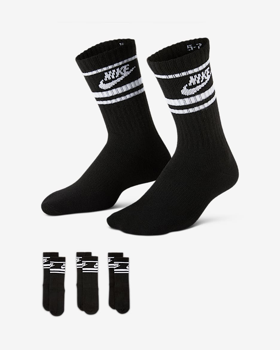 Nike Dri-FIT Futura 幼童速干中筒运动袜（3 双） - 黑