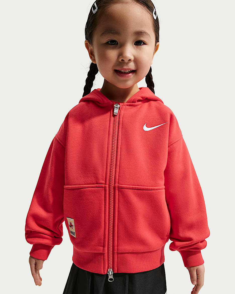 Nike Sportswear Club 马年限定脱缰系列新年款婴童全长拉链开襟加绒连帽衫 - 大学红/白色/白色