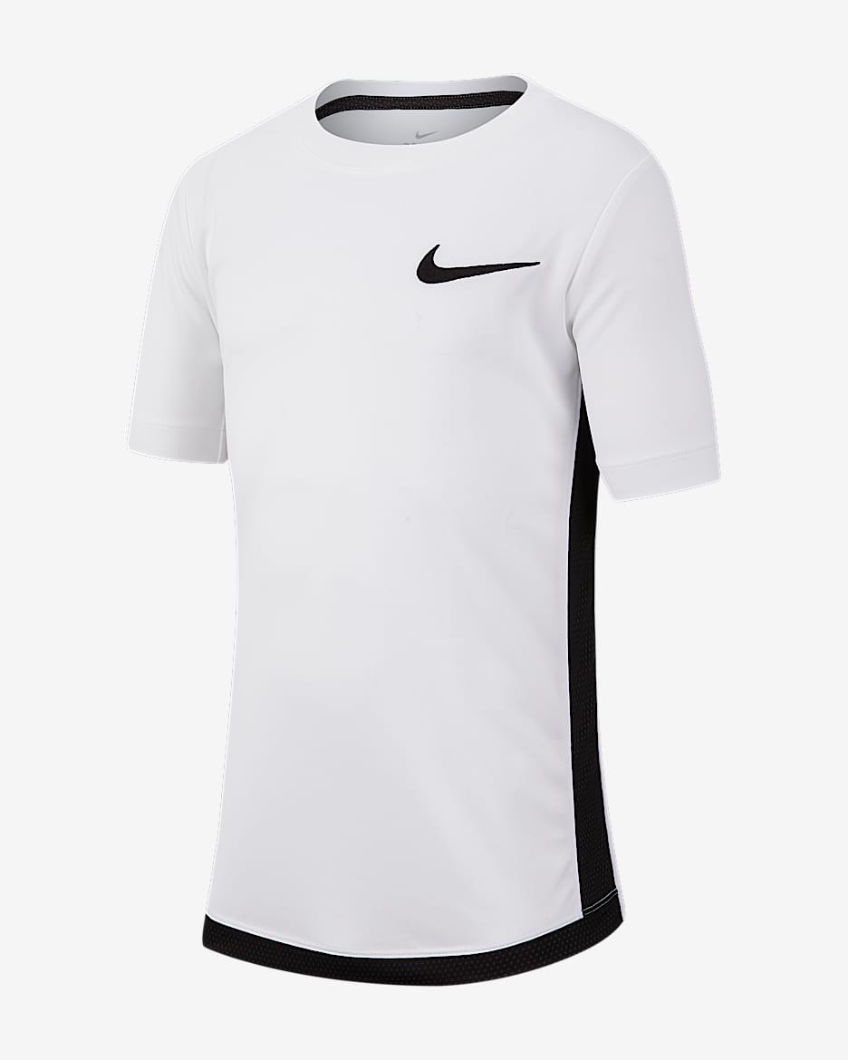 Nike Dri-FIT 大童（男孩）短袖训练上衣 - 白色/黑/黑