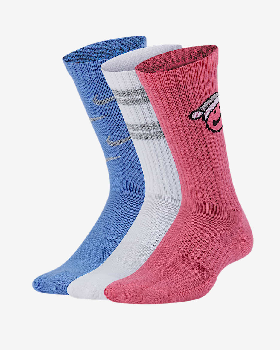 Nike Everyday Cushioned Crew 儿童运动童袜（3 双） - 多色
